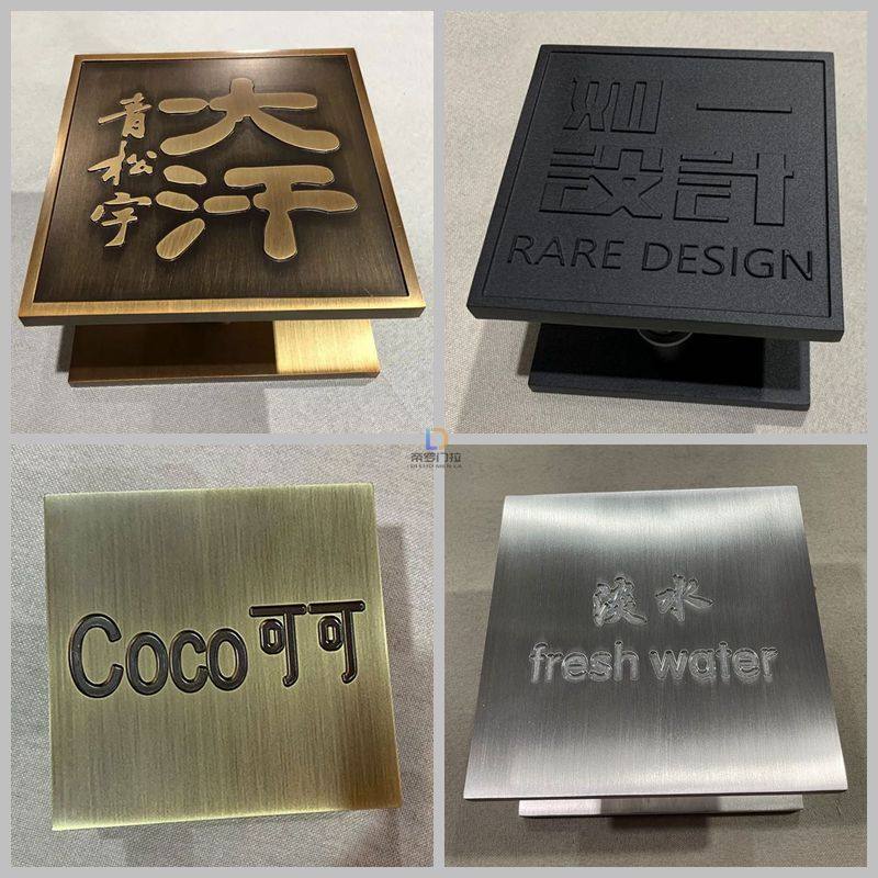 Chinese custom large door handle square antique bronze glass door handle circular logo carve letdown wooden door handle black