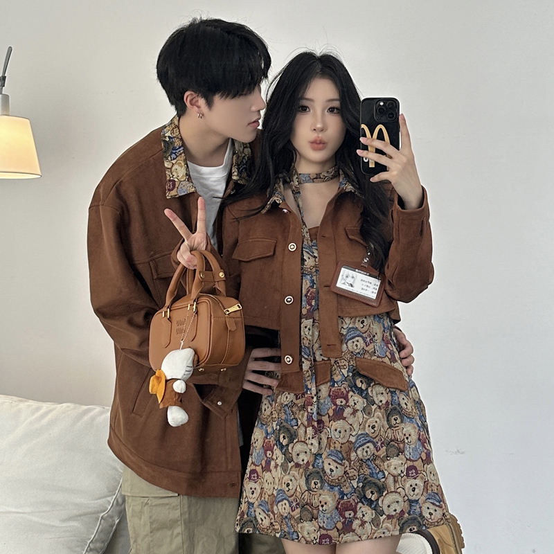 Couple's Outfit for Spring and Autumn 2026, New Style, One Long and One Short Suede Jacket, Niche Design Dress Two-Piece Set Couple's Outfit for Spring and Autumn 2026, New Style, One Long and One Short Suede Jacket, Niche Design Dress Two-Piece Set