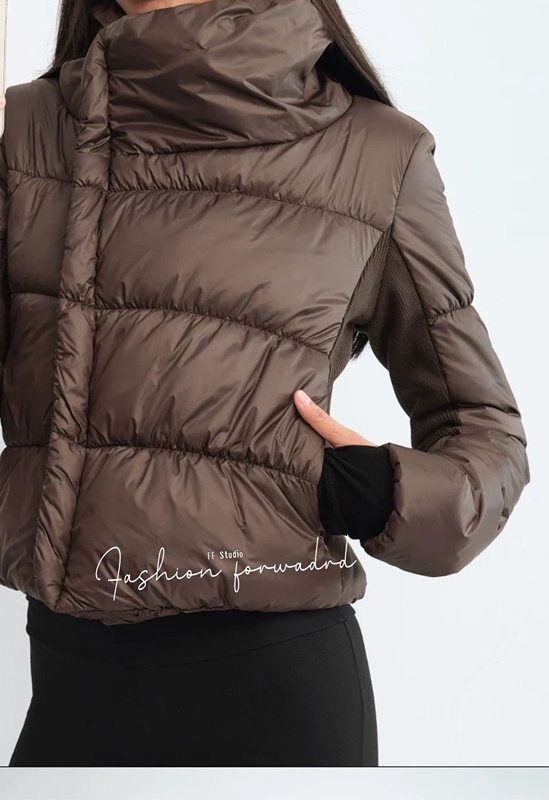 Ff Studio | Correct Version of the Quilted Cotton Jacket with Diagonal Placket, Beige/Coffee Color.