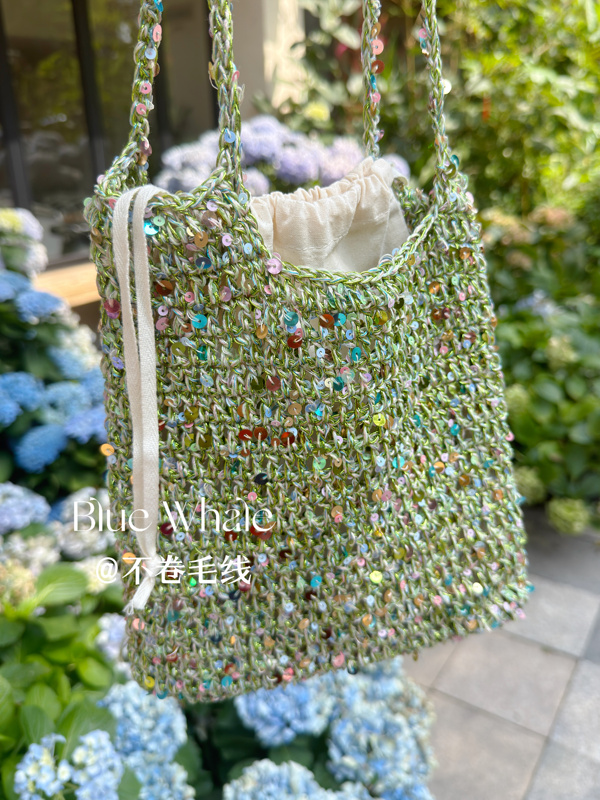 Bluewhale |   Sequin Braided Bag, Grass Green DIY Core-Spun Yarn, Crochet Knitting Material Kit, High-End Niche