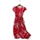 Váy cotton mùa hè 2018 nữ lụa lụa hoa swing váy ren eo cotton chần tay áo midi váy đầm sơ mi that eo