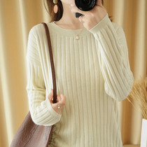 100% Cotton Knitwear Womens Loose Long-sleeved Pullover Sweater Solid Color Versatile Round Neck Spring New Style Can Be Worn Tops