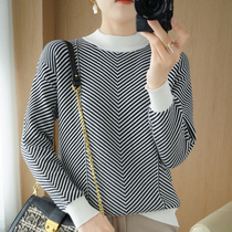 Thickened 100% cotton sweater knitted sweater womens autumn and winter half-high collar long-sleeved loose outerwear sweater inner bottoming shirt