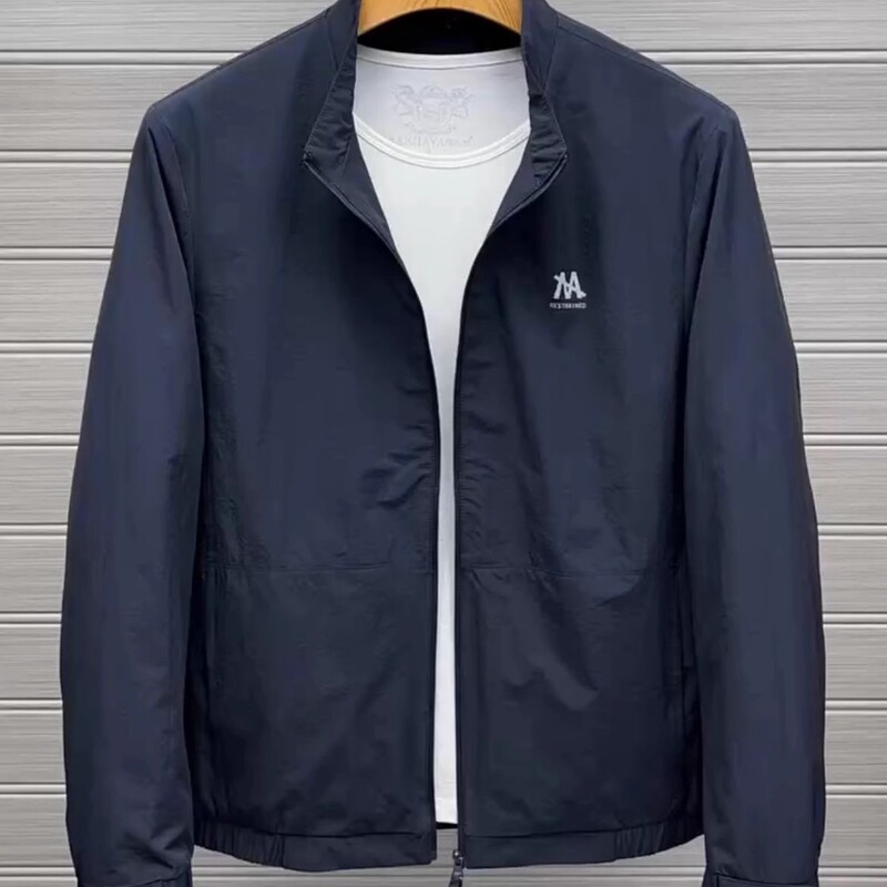 Spring and Autumn New Style Light Luxury Men's Stand-Collar Jacket, Business Casual Fashion Versatile Windproof Simple Thin Coat