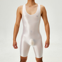 Body shaping jumpsuit sexy mens body-shaping transparent tight elastic silky solid color sports fitness jumpsuit for men