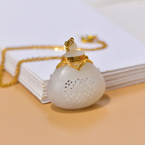 Cat home Xinjiang Hetian jade blue and white seed Jasper hollow sachet pendant hand-carved female aromatherapy pendant jade pendant