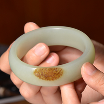 (Cat Home) Hetian jade bracelet Xinjiang White Jade seed material womens dress wide version jade bracelet Fu bracelet Peace jade bracelet