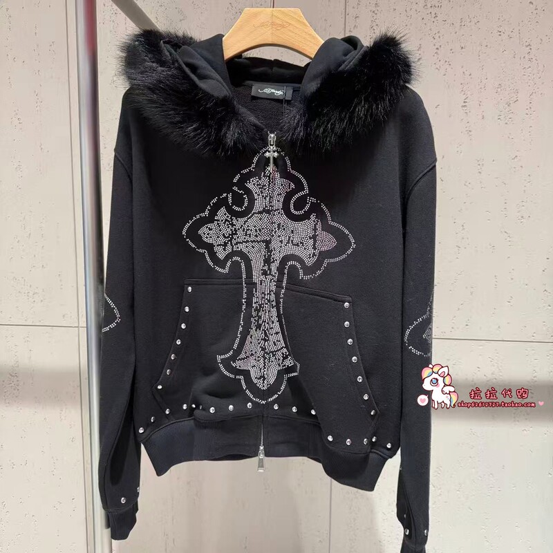 Ed Hardy Trendy Brand Genuine Product 2025 Autumn/Winter Women's Hooded Rhinestone Zipper Jacket E1Rdw405 Ed Hardy Trendy Brand Genuine Product 2025 Autumn/Winter Women's Hooded Rhinestone Zipper Jacket E1Rdw405