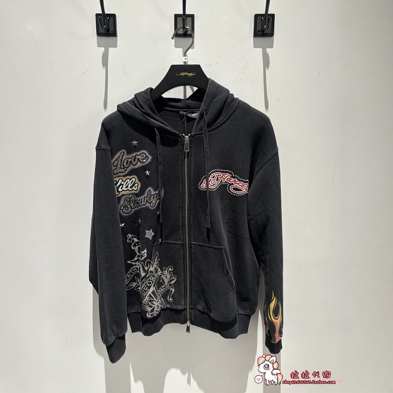 Ed Hardy Trendy Brand Counter Genuine 2024 Spring Men's Casual Hooded Zipper Shirt E1Qam120 Ed Hardy Trendy Brand Counter Genuine 2024 Spring Men's Casual Hooded Zipper Shirt E1Qam120