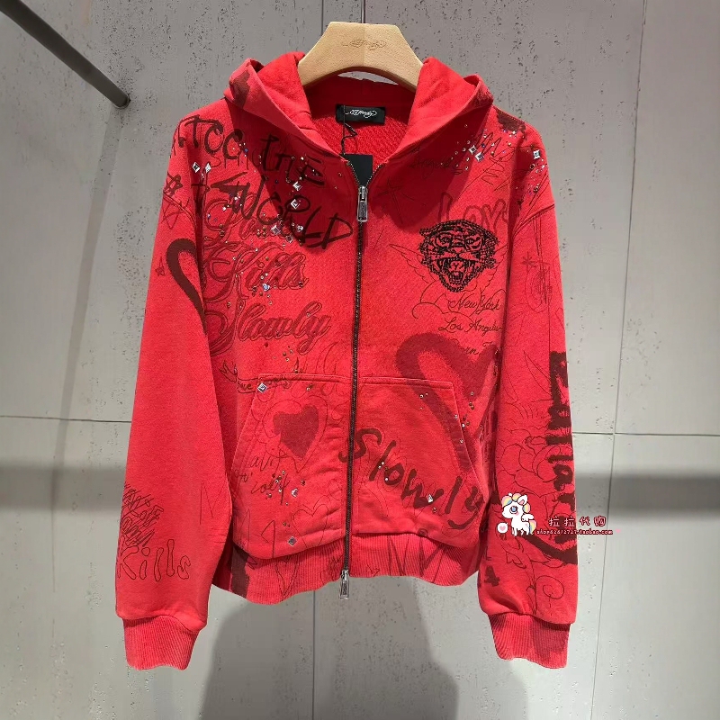 Ed Hardy Trendy Brand Genuine Product 2025 Autumn/Winter Women's Hooded Zip-Up Jacket E1Rdw388 Ed Hardy Trendy Brand Genuine Product 2025 Autumn/Winter Women's Hooded Zip-Up Jacket E1Rdw388
