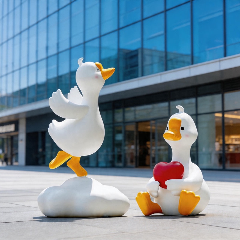 Outdoor Cartoon White Goose Sculpture for Kindergarten, Mall, Park, Lawn, and Duck-Themed Decorations