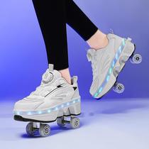 High-end childrens Heelys shoes invisible four-wheel one-click retractable adult Heelys roller skates for boys and girls luminous skates