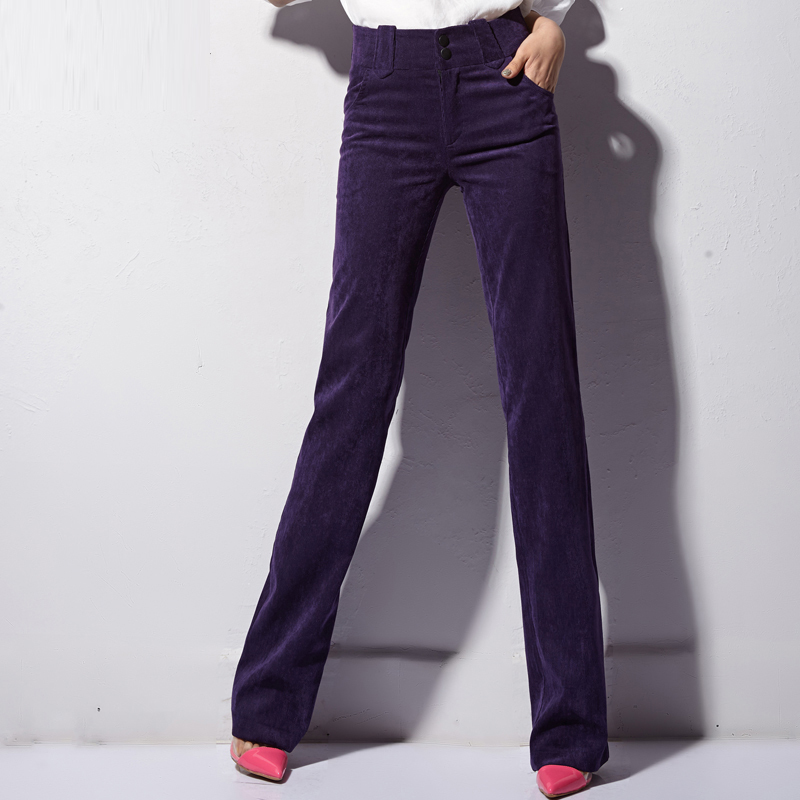 Autumn and Winter Purple Corduroy Versatile Slimming Casual Long Pants Straight-Leg Pants Mid-Waist Fleece-Lined Narrow Wide-Leg Pants