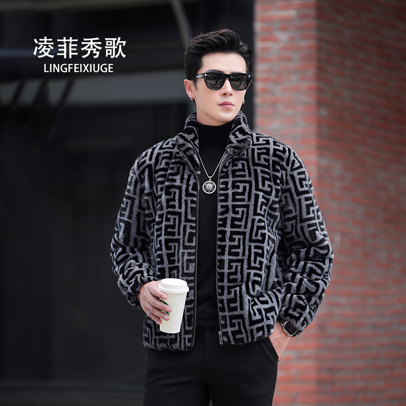 American Imported Mink Fur Coat for Men, Full Mink Stand-Up Collar Jacket, Short Mink Fur Coat, Winter Haining