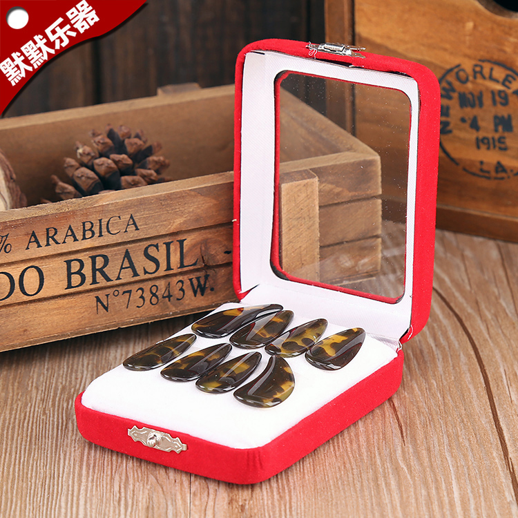  Two-Pay 8-piece boxed Zither Fingernail Groove Bifacial Arc Brocade Box Adult Children Spring Sheet Send Rubberized Fabric