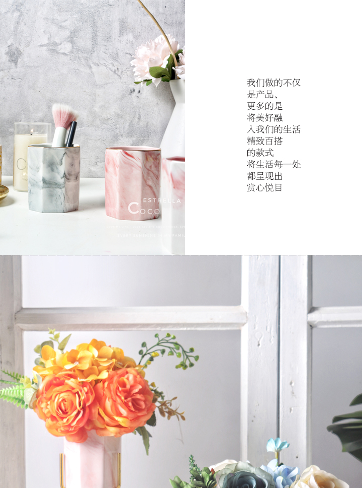 Phong cách Bắc Âu mô hình đá cẩm thạch khung sắt gốm bình hoa đặt phòng khách bàn ăn đồ nội thất hiên - Vase / Bồn hoa & Kệ chậu nhựa treo tường