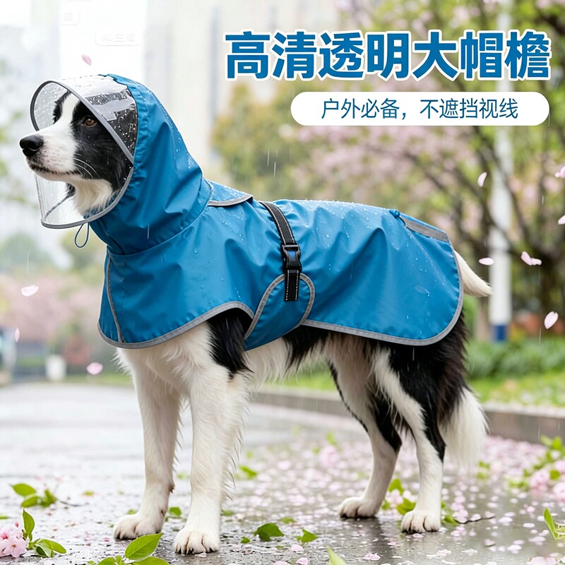 Tpu Ultra-Soft Rain Poncho for Small, Medium, and Large Dogs, High Transparency, Large Brim, Safe and Reflective at Night, Comfortable