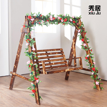 Solid Wood Autumn Kilo Carbonated Corrosion Resistant Single Outdoor Fields Garden Countryside Double Casual Courtyard Hung Chair Balcony Rocking Chair Adults