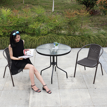 Outdoor table and table combined Leisure rattan chair with umbrella Balcony Courtyard Iron Art Tea Table Rattan outdoor terrace Three-five pieces