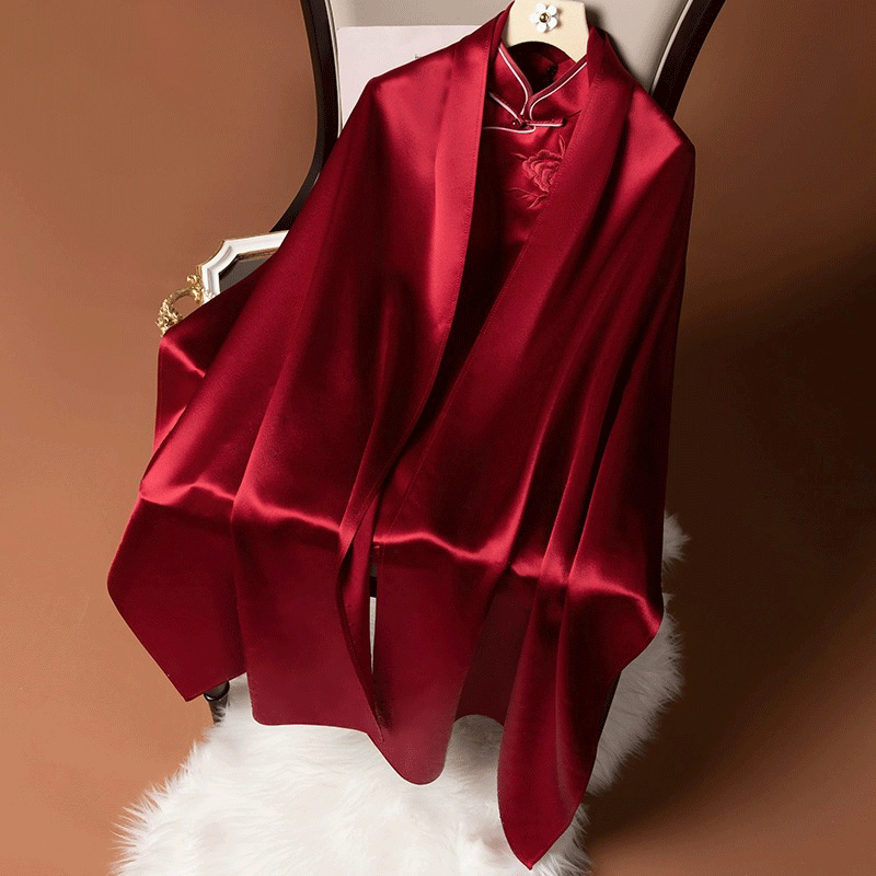 100% Silk Red Cheongsam Shawl Wedding Mother of the Bride Wedding Banquet Dress Noble Silk Scarf