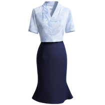 Stewardess professional suit womens summer short-sleeved shirt Chinese tea house hotel front desk work clothes sales department work clothes high-end
