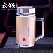 Silver cup 999 sterling silver liner thermos cup Yunnan snowflake silver water cup Large capacity office business silver teacup