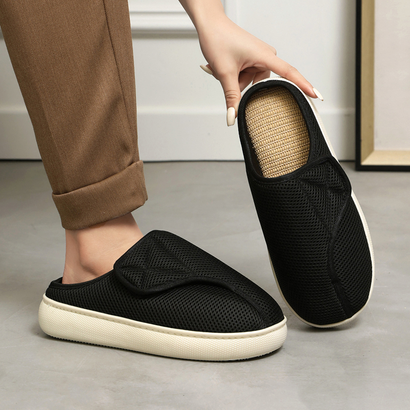 Mesh Breathable Sweat-Absorbent Non-Slip Shoes for Middle-Aged and Elderly Men and Women, Suitable for Wide, Swollen Feet, Large Size, Thick-Soled Closed-Toe Slippers for Summer