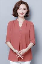 Large size womens 2020 new summer shirt middle-aged mother dress seven-point sleeve mid-sleeve T-shirt chiffon shirt top