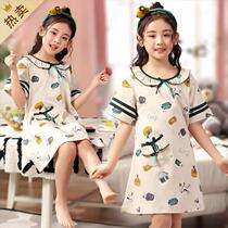 Girls nightgown cotton childrens pajamas female summer short-sleeved Princess parent-child dress mother and daughter thin home