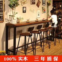 Solid wood bar table home balcony narrow table long table milk tea shop bar high foot table and chair combination commercial