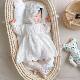 Baby girl lace dress spring and autumn baby 100-day photo shoot newborn white princess dress one-year-old jumpsuit