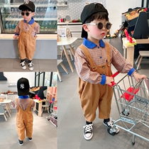 Baby 2021 Spring New Cotton Strap Pants Boys Boys and Children Spring and Autumn foreign style casual straps trousers tide
