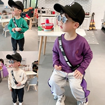 Boys solid color thin knitwear 2021 spring dress small childrens baby spring and autumn foreign air Joker round neck sweater