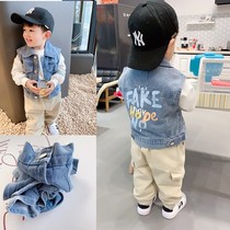 Baby spring and autumn soft denim vest boys infant and middle children spring foreign style printed horse clip jacket vest tide