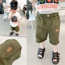Simple Japanese boys cotton overalls shorts summer baby military green casual pants five-point pants tide