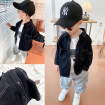 Super style awesome boy handsome black denim jacket 2021 autumn new childrens clothing childrens foreign style coat tide