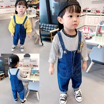 High-quality baby foreign-style soft denim straps for boys and children children spring and autumn pants Korean trousers tide