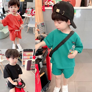 Han Faner~Texture waffle boy 2022 summer short-sleeved suit small and medium-sized baby Korean version loose summer dress