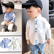 Baby spring and autumn embroidered shirt Boy infant children cotton long-sleeved shirt Wild lapel base shirt