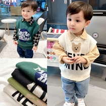 Fried chicken cute ~ double-sided jacquard baby cartoon knitted vest boy 2021 autumn new wool vest tide