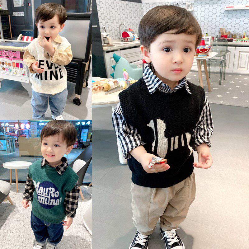 Fried Chicken Cute ~ Double Sided Jacquard Baby Cartoon Knit Back Hearts Boy Boy Spring Fall Gross Line Horse Chia Tide