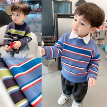 Color knock good-looking ~ soft waxy boy boy round neck striped sweater 2021 autumn baby pullover sweater