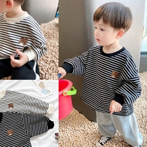 Super Han Faner ~ Boys foreign style Korean striped sweater 2021 autumn new small children bear loose coat tide