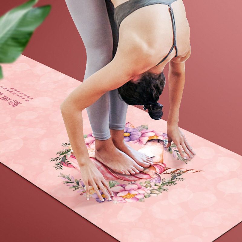 Non-skid natural rubber yoga mat portable dance mat wiped long yoga blanket folding towel printed flat