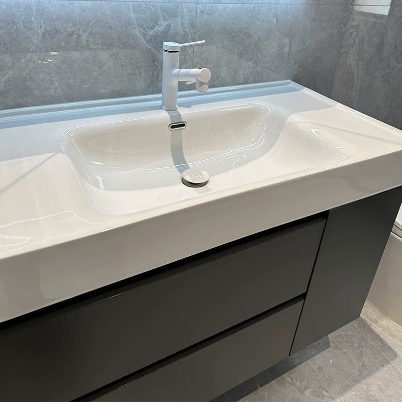 Ganyuan Bathroom Deep Gray Italian Minimalist Four-Sided Water-Blocking Ceramic Integrated Basin Bathroom Cabinet Set Simple Modern Style Ganyuan Bathroom Deep Gray Italian Minimalist Four-Sided Water-Blocking Ceramic Integrated Basin Bathroom Cabinet Set Simple Modern Style