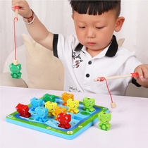 Frogs fishing Toys One year and a half young children Childrens baby wooden magnetic kids game Puzzle Power Hands-on