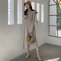 Nala homemade Pregnant Pregnant Woman Autumn winter long sweater dress Korean version Half high collar Inner Lap Knit dress