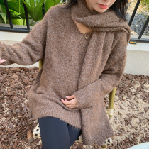 Nora’s homemade ◆Maternity knitted V-tie scarf lazy mid-length elegant Maillard loose solid color sweater
