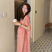 Pregnant women Summer new short sleeve dress Korean fashion thin loose thin solid color cotton long fairy dress