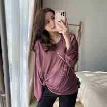 Pregnant women 2021 spring new loose round neck bat shirt Joker long sleeve lazy thin base shirt blouse top
